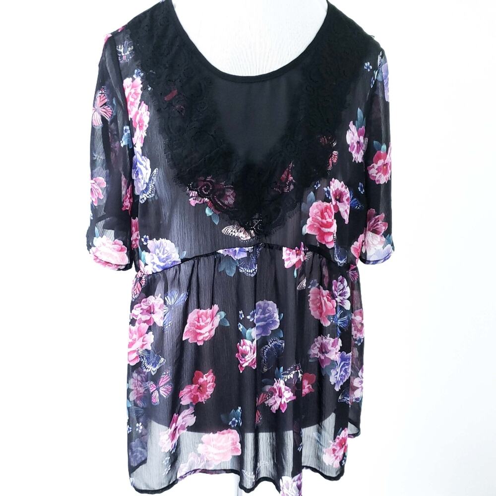 Torrid Babydoll Top Floral Semi-Sheer Shirt